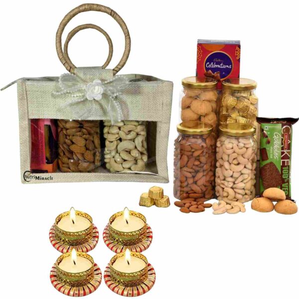 Diwali Festive Gift Hamper with Premium Dry Fruits and Diyas